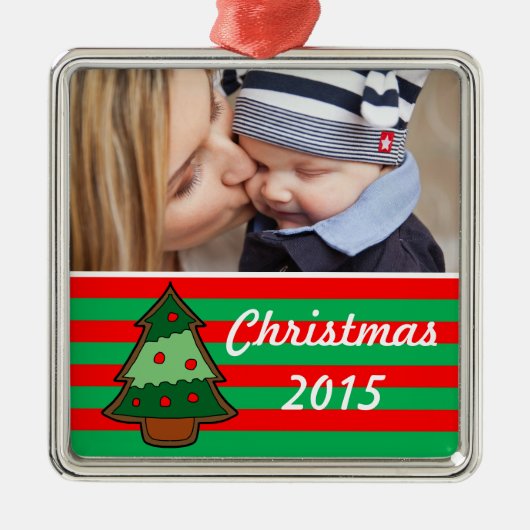 Funky kerstboom en Stripes Metalen Ornament (Voorkant)