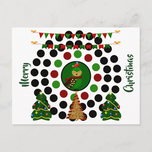 Funky kerstboompalts Owl Polka Dots Feestdagenkaart (Voorkant)