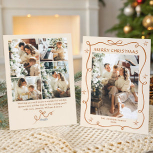 Funky Kerstmis Boho Beige Strik Band 5 Foto Feestdagenkaart