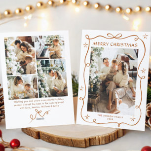 Funky Kerstmis Boho Beige Strik Band 5 Foto Feestdagenkaart