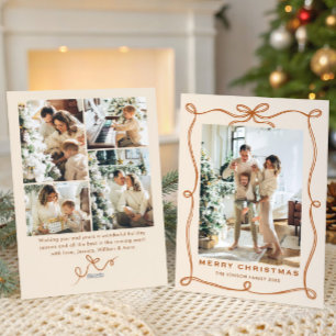 Funky Kerstmis Boho Beige Strik Band 5 Foto Feestdagenkaart