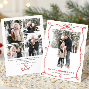 Funky Kerstmis Boho Rode Strik Lint 5 Foto Feestdagenkaart