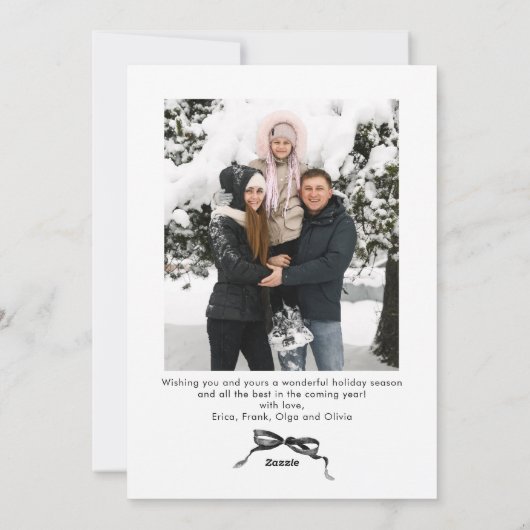 Funky Kerstmis Boho Zwarte Strik Lint 2 Foto Feestdagenkaart (Achterkant)