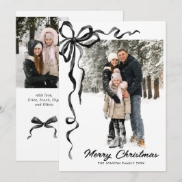 Funky Kerstmis Boho Zwarte Strik Lint 3 Foto Feestdagenkaart