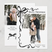 Funky Kerstmis Boho Zwarte Strik Lint 3 Foto Feestdagenkaart (Voorkant / Achterkant)