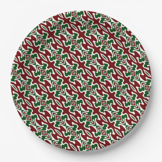 Funky Kerstpatroon 2 Papieren Bordje (Voorkant)