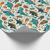 funky Kind Dinoaur patroon Wrapping Paper Cadeaupapier (Hoek)
