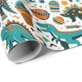 funky Kind Dinoaur patroon Wrapping Paper Cadeaupapier (Rol Hoek)