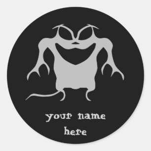 Funky klein punky monster zwart en grijs ronde sticker