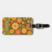 Funky Kleurrijke Aardse Bloemen Patroon - Monogram Bagagelabel (Voorkant horizontaal)