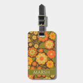 Funky Kleurrijke Aardse Bloemen Patroon - Monogram Bagagelabel (Voorkant verticaal)