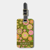 Funky Kleurrijke Aardse Bloemen Patroon - Monogram Bagagelabel (Voorkant verticaal)