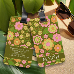Funky Kleurrijke Aardse Bloemen Patroon - Monogram Bagagelabel