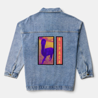 FUNKY KLEURRIJKE ABSTRACTE ALPACA AFBEELDING PAARS DENIM JACKET