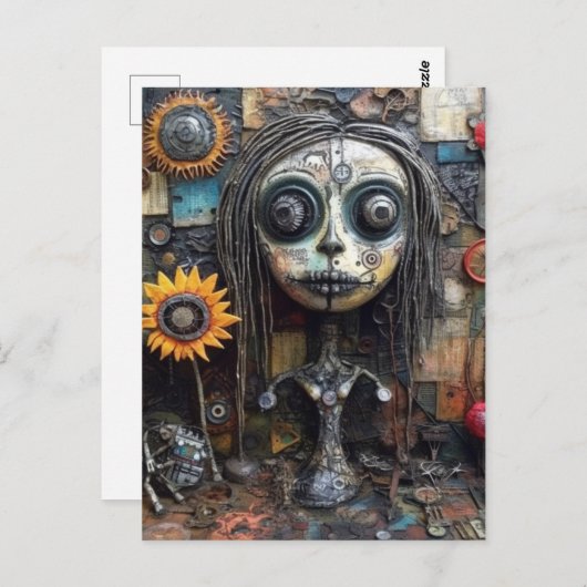 Funky kleurrijke Assemblage Gemengde Media Collage Briefkaart (Voorkant / Achterkant)