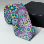 Funky kleurrijke bloemmotief - Paarse Stropdas<br><div class="desc">Een leuk en levendig bloemmotief in blauw en paars.</div>