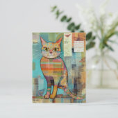 Funky kleurrijke kat collage briefkaart (Staand voorkant)