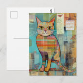 Funky kleurrijke kat collage briefkaart (Voorkant / Achterkant)