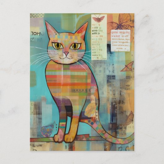 Funky kleurrijke kat collage briefkaart (Voorkant)