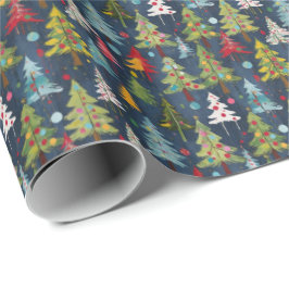 Funky kleurrijke kerstbomen cadeaupapier
