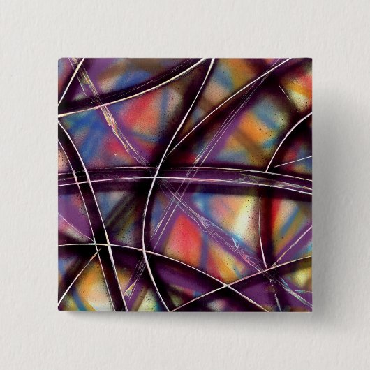 Funky kleurrijke overlappende lijnen vierkante button 5,1 cm (Voorkant)