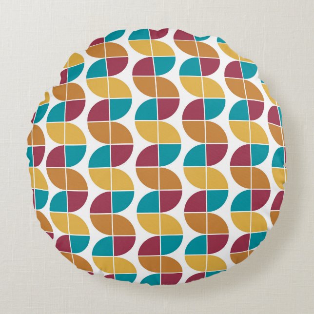 Funky Kleurrijke Retro  Geometrisch Patroon Rond Kussen (Voorkant)