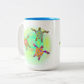 Funky kleurrijke schildpadden tweekleurige koffiemok (Voorkant links)