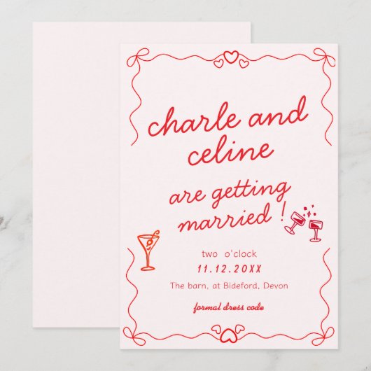 Funky kleurrijke sjabloon handgeschreven bruiloft kaart (Voorkant / Achterkant)