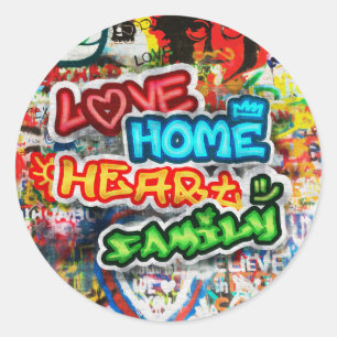 Funky Kleurrijke Streetart Graffiti Liefde Thuis H Ronde Sticker