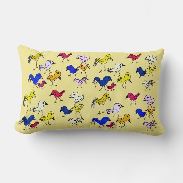 Funky Kleurrijke Vogels Worp Kussen Cushion (Voorkant)