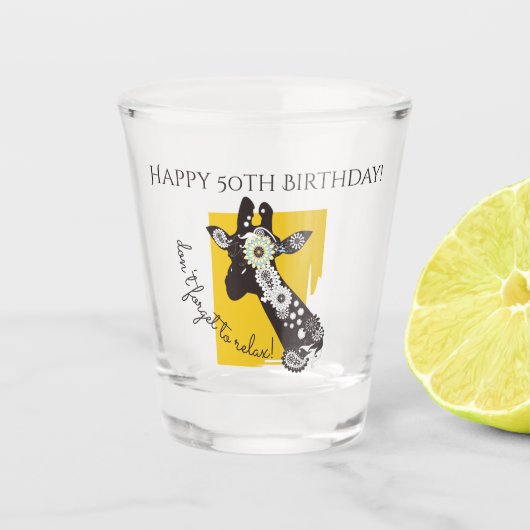 Funky Koele Giraffe Inspirerende Verjaardag Shot Glas (Voorkant)