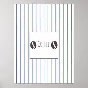 Funky koffiebonen bord blauwe strepen poster