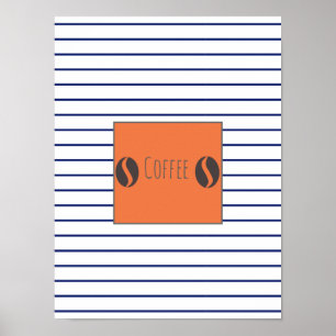 Funky koffiebonen bord blauwe strepen poster