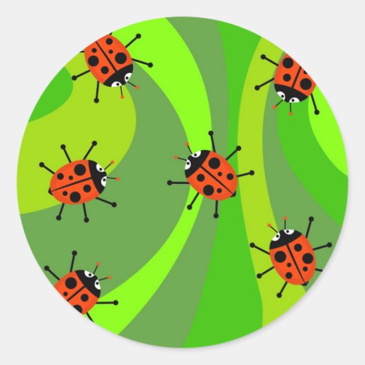 Funky Ladybugs Ronde Sticker (Voorkant)