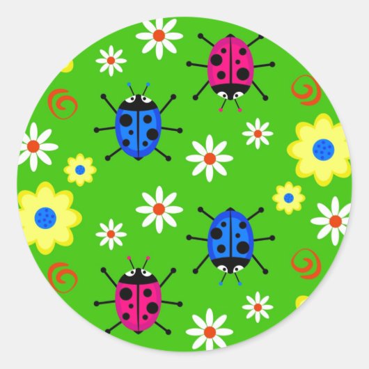 Funky Ladybugs Ronde Sticker (Voorkant)