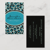 Funky Leopard Print Custom Visitekaartje : Aqua (Voorkant / Achterkant)