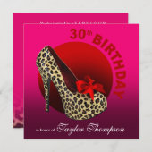 Funky Leopard Stiletto 30th Birthday fuschia red Kaart (Voorkant / Achterkant)