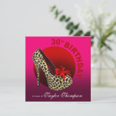 Funky Leopard Stiletto 30th Birthday fuschia red Kaart (Staand voorkant)