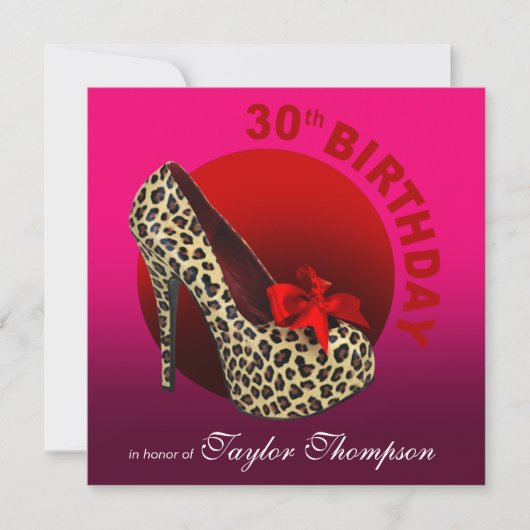 Funky Leopard Stiletto 30th Birthday fuschia red Kaart (Voorkant)