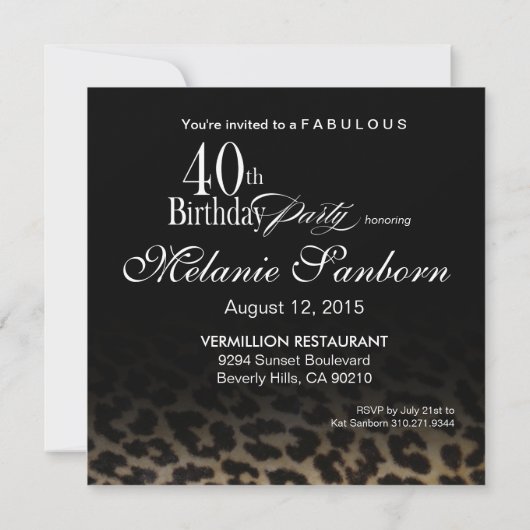 Funky Leopard Stiletto 40th Birthday Black red Kaart (Achterkant)