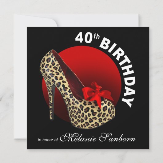 Funky Leopard Stiletto 40th Birthday Black red Kaart (Voorkant)