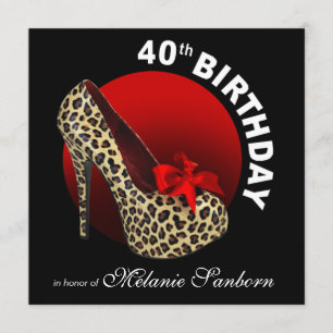 Funky Leopard Stiletto 40th Birthday Black red Kaart
