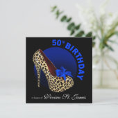 Funky Leopard Stiletto 50th Birthday zwart Kaart (Staand voorkant)