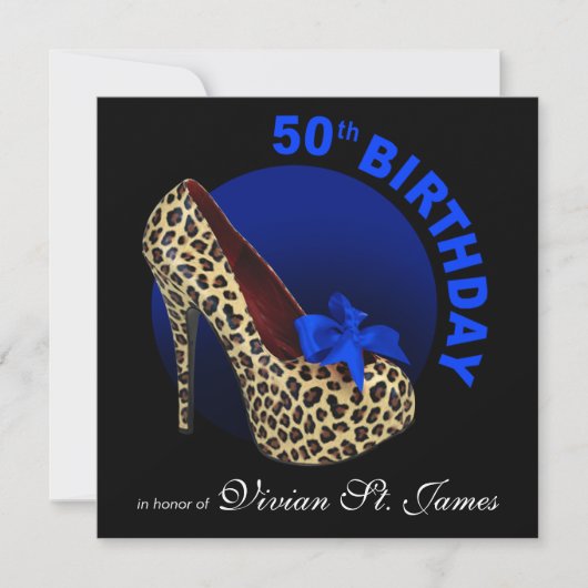 Funky Leopard Stiletto 50th Birthday zwart Kaart (Voorkant)