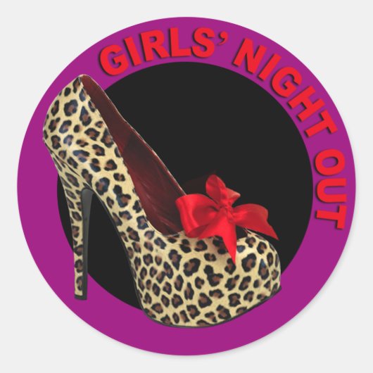 Funky Leopard Stiletto Girls Night Out Ronde Sticker (Voorkant)
