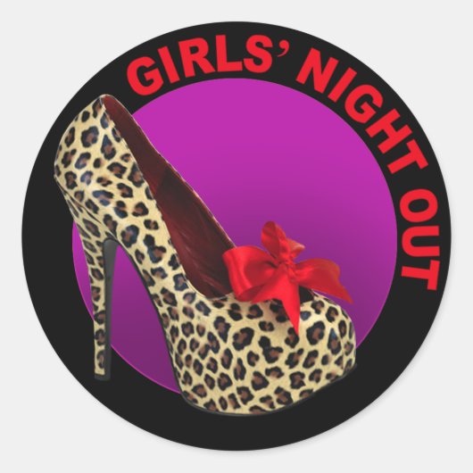 Funky Leopard Stiletto Girls Night Out Ronde Sticker (Voorkant)