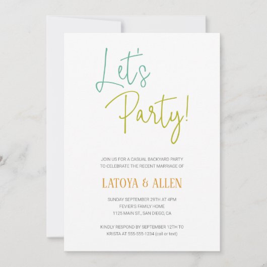 Funky Let's Party Casual Reception Elopement Kaart (Voorkant)