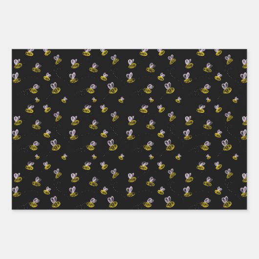 Funky leuke hommels op zwart inpakpapier vel (Voorkant)