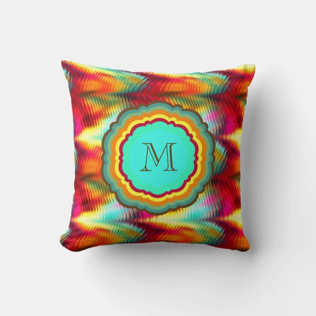 Funky, Levendig Regenboog Monogram Kussen (Voorkant)