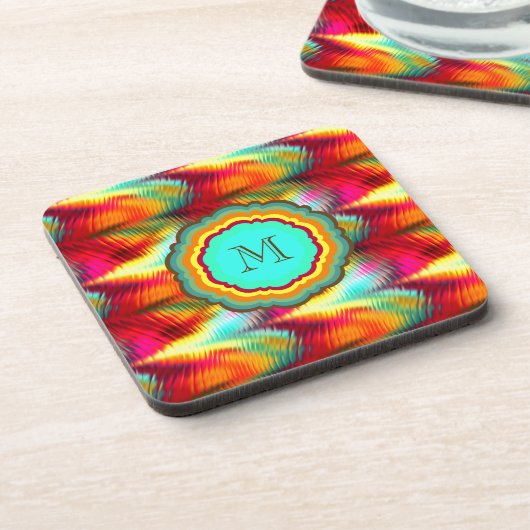 Funky, Levendig Regenboog Monogram Onderzetter (Linkerzijde)